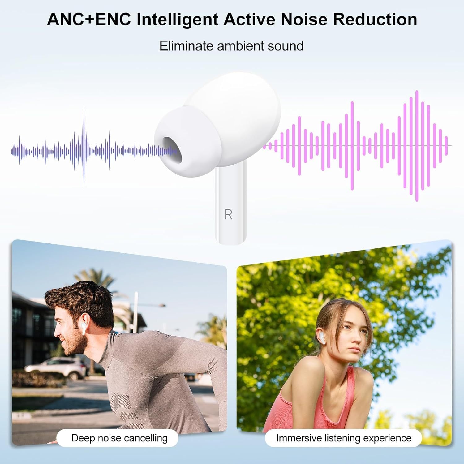 Noise-Cancelling Bluetooth Wireless Earbuds for iPhone & Android