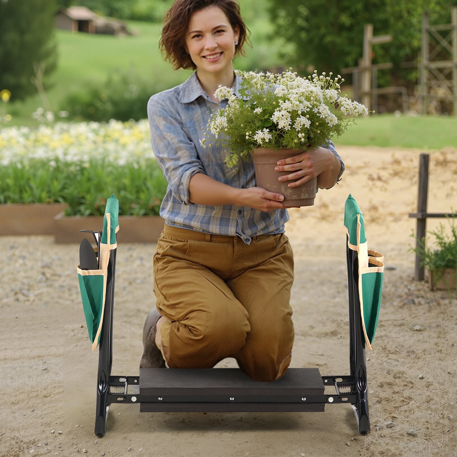 Garden Kneeler And Seat EVA Pad Folding Garden Stool Heavy Duty Garden Bench